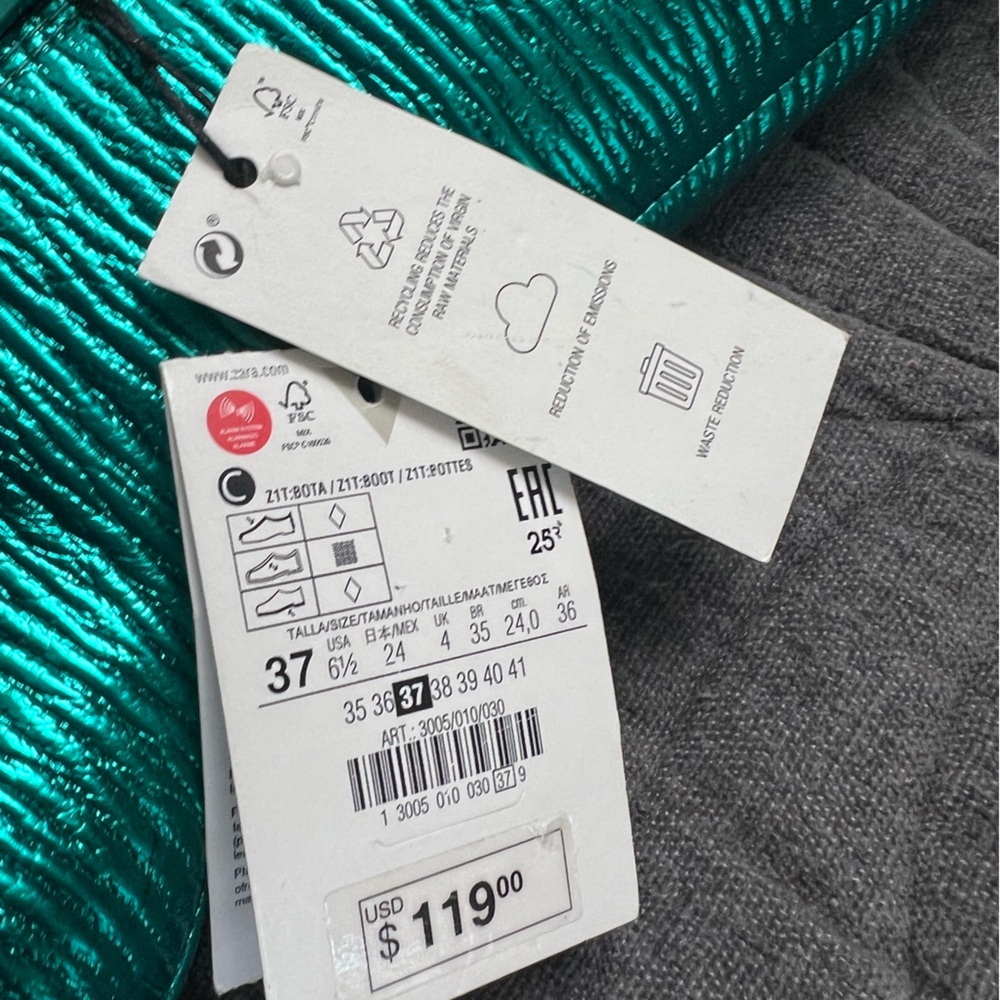 Zara Metallic teal Green Textured Knee High Boots 6.5 NWT - Picture 8 of 9